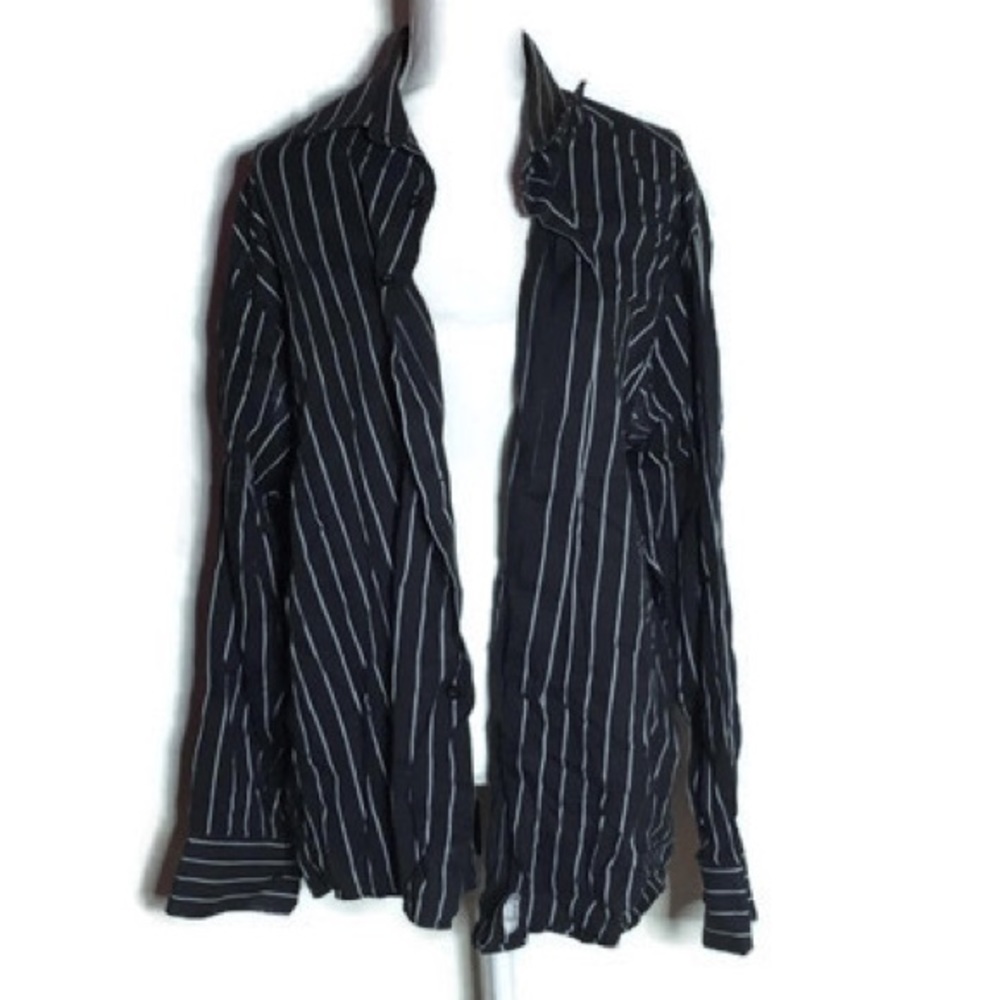 Men’s Black &White Striped Button Down BOX2